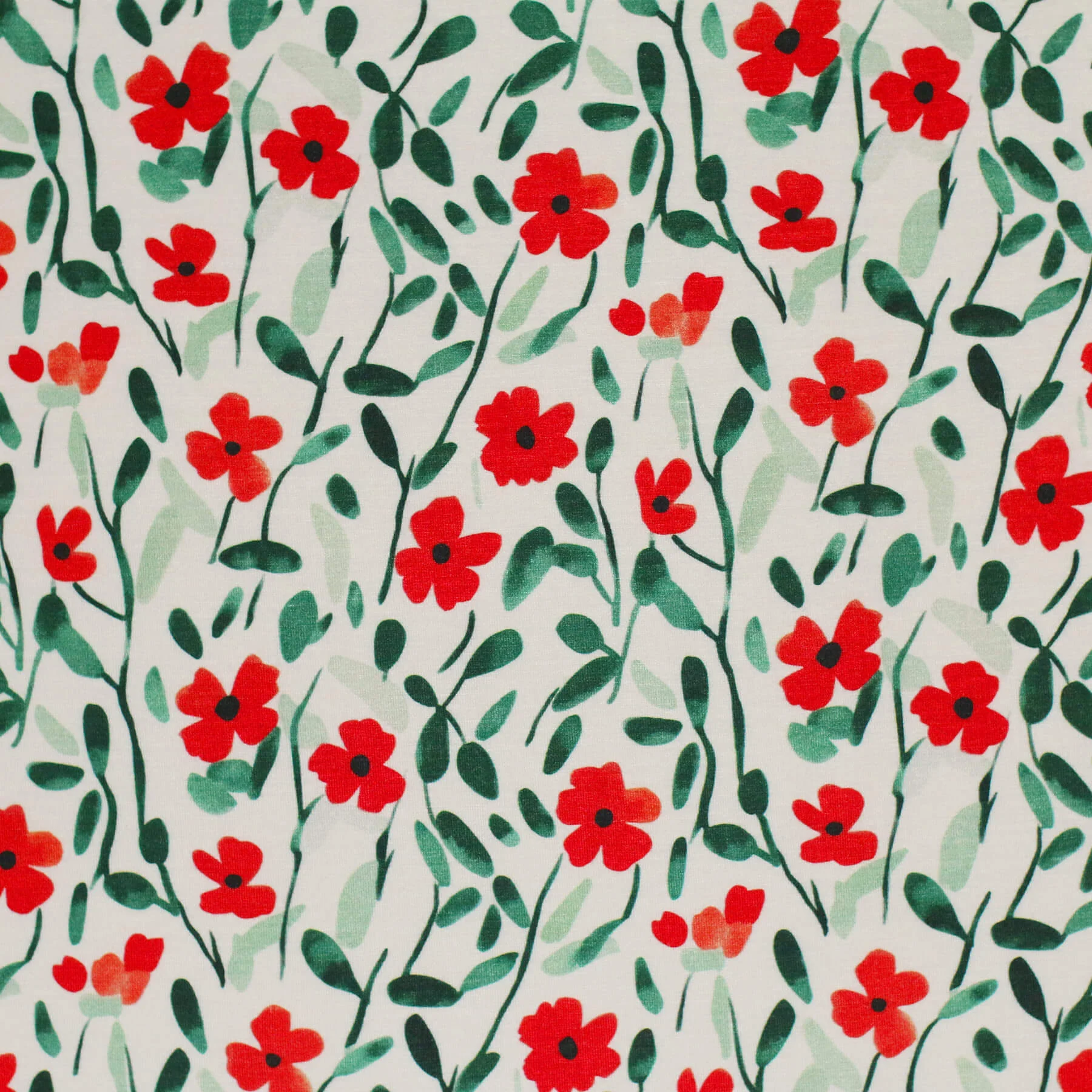 Digitale Print Bamboe Jersey - Abstracte Klaproos Groen Rood