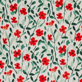 Bambus Jerseystoff Digital Muster - Abstrakter Mohn Grün Rot