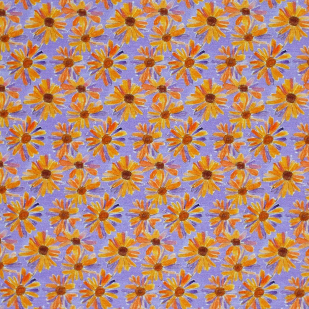 Bambusjersey Digital Mønstre - Margueritblomst Lilla Orange