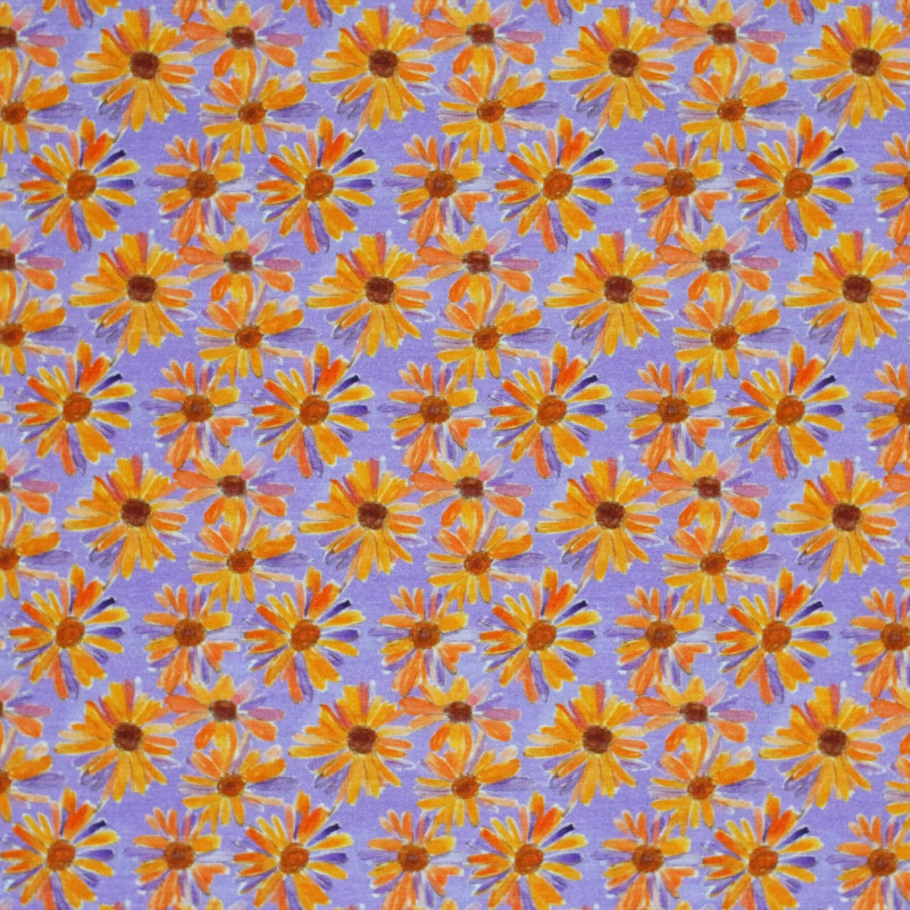 Digitale Print Bamboe Jersey - Madeliefje Bloem Lila Oranje