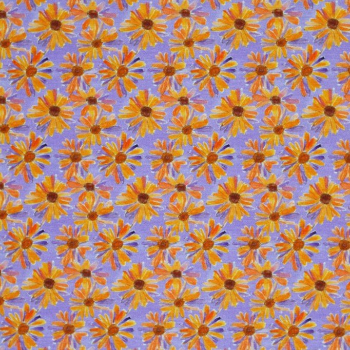 Tessuto Jersey Di Bambù Digitale - Margherita Lilla Arancione - (Tessuto Jersey Stampato)