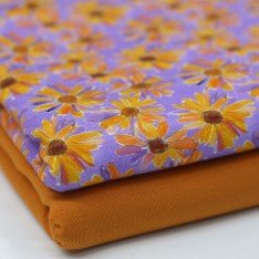 Bambusjersey Digital Mønstre - Margueritblomst Lilla Orange