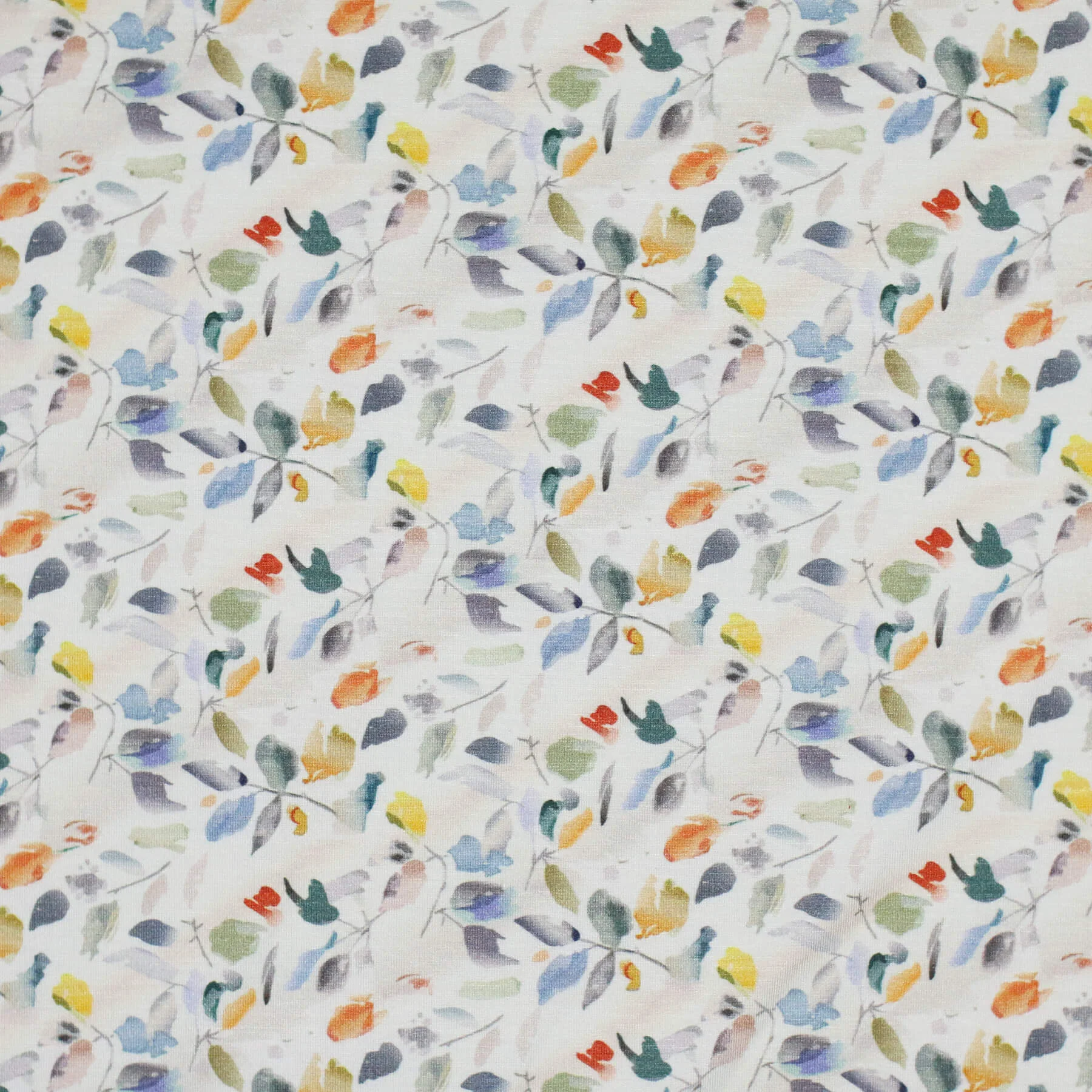 Digitale Print Bamboe Jersey - Kleurrijke Bladeren Crème