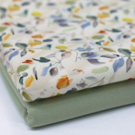 Bambus Jerseystoff Digital Muster - Bunte Blätter Creme