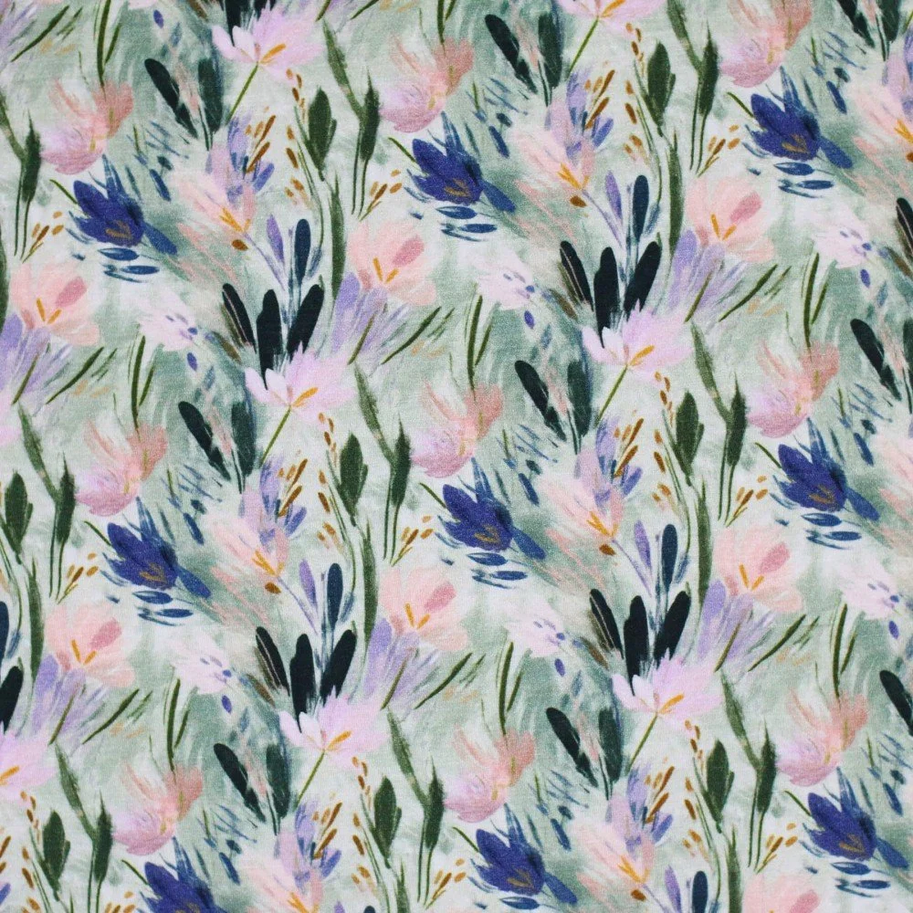 Digitale Print Bamboe Jersey - Siergras Groen Oudroze Digitale Print Bamboe Jersey - Siergras Groen Oudroze