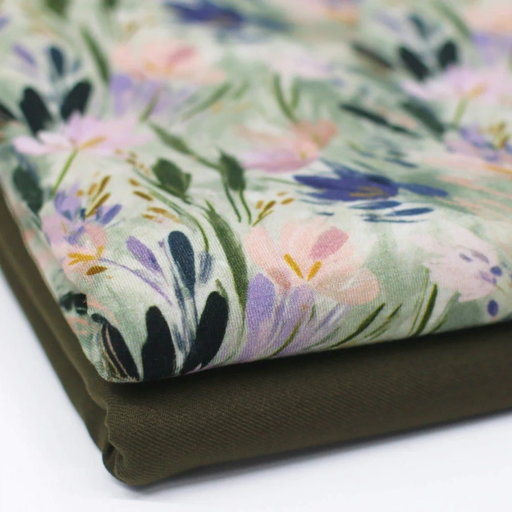 Digitale Print Bamboe Jersey - Siergras Groen Oudroze Digitale Print Bamboe Jersey - Siergras Groen Oudroze