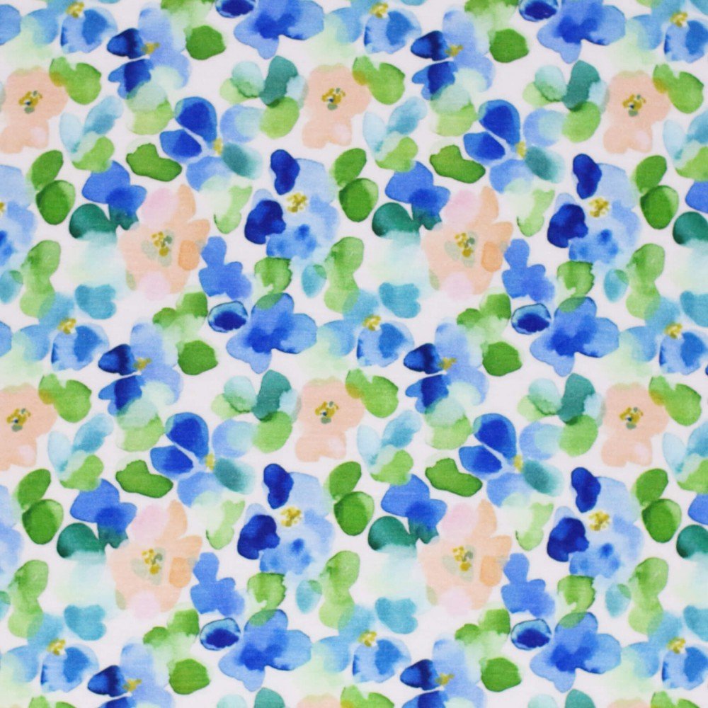 Bambusjersey Digital Mønstre - Malet Blomst Kobolt Bambusjersey Digital Mønstre - Malet Blomst Kobolt