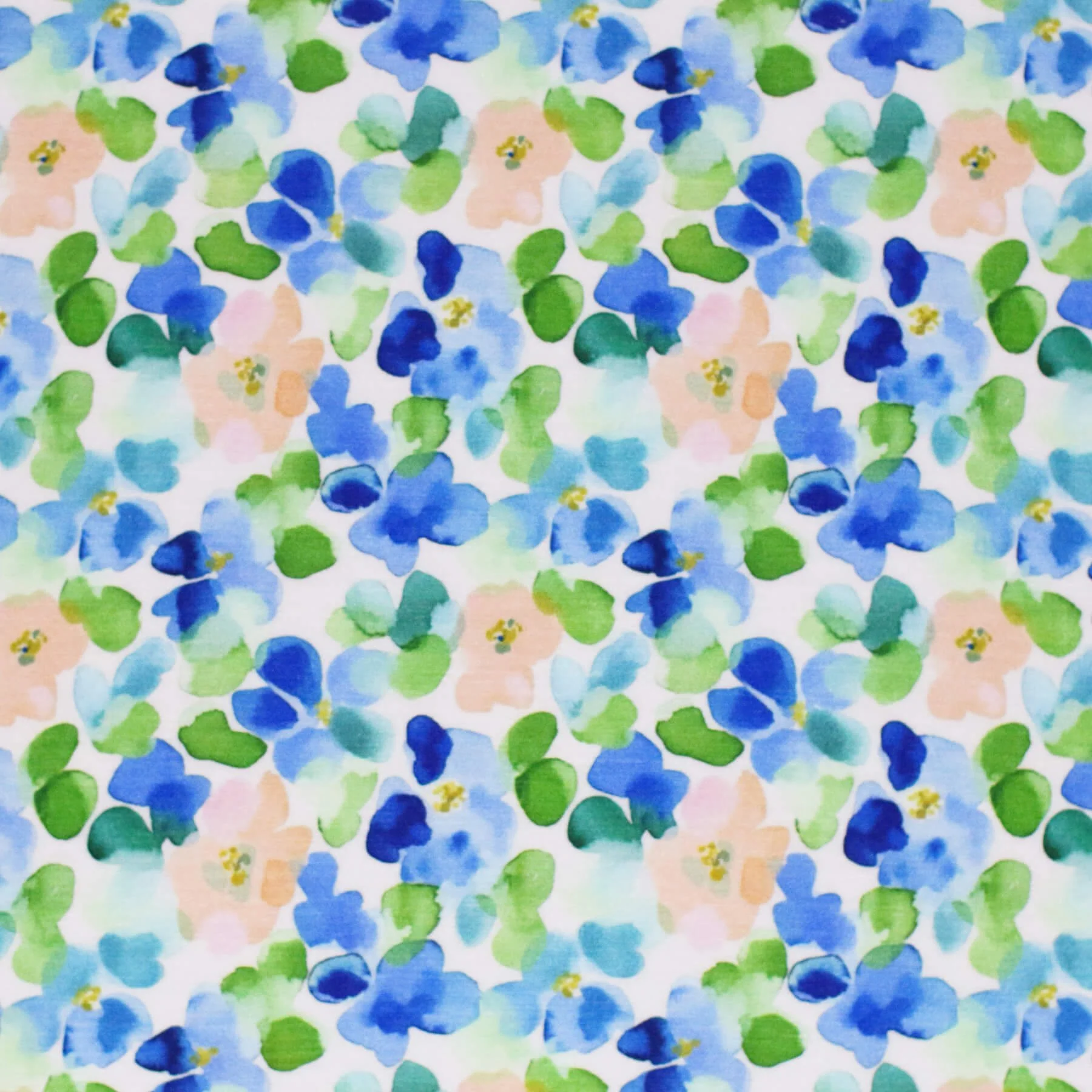 Digitale Print Bamboe Jersey - Geschilderde Bloem Kobalt