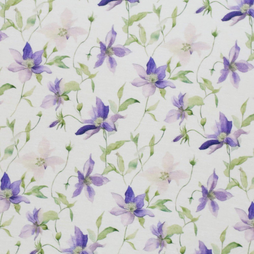 Bambusjersey Digital Mønstre - Stjerneblomst Creme Lilla Bambusjersey Digital Mønstre - Stjerneblomst Creme Lilla