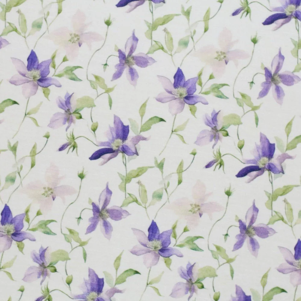 Digitale Print Bamboe Jersey - Sterbloem Crème Lila Digitale Print Bamboe Jersey - Sterbloem Crème Lila