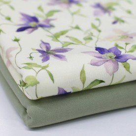 Bambus Jerseystoff Digital Muster - Sternblume Creme Flieder