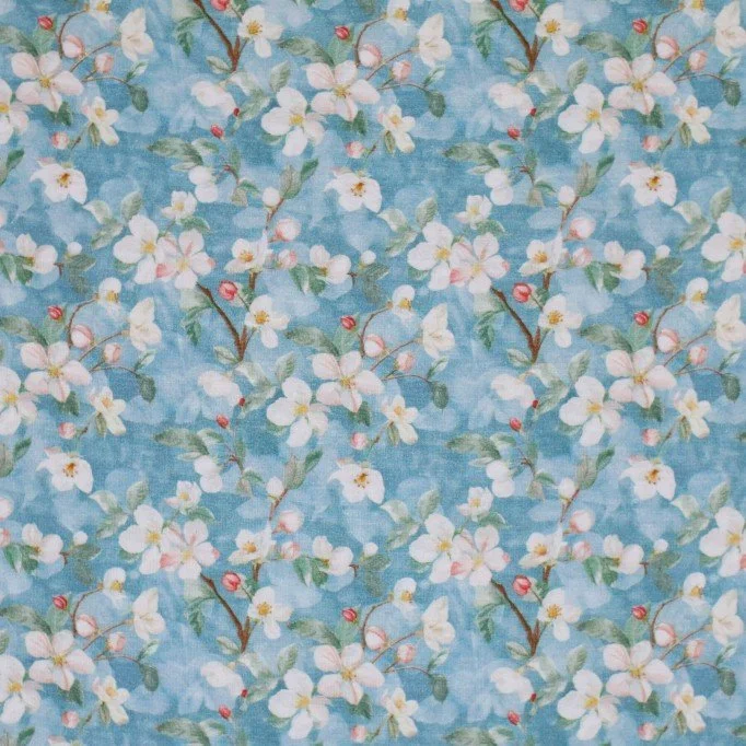 Bambusjersey Digital Mønstre - Hvide Blomster På Blå Bambusjersey Digital Mønstre - Hvide Blomster På Blå - (Jerseystoffer Print)