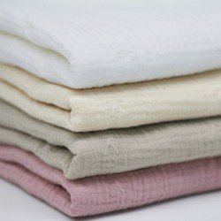 Tkanina Muślin Haftowany - Kokardka Jasnobeżowy