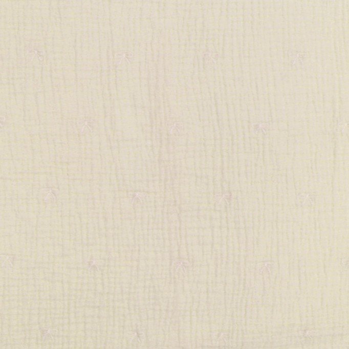 Tkanina Muślin Haftowany - Kokardka Naturalny Beż Tkaniny Dziecięce