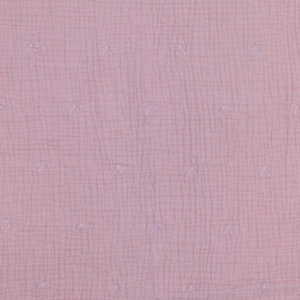 Musselin Stof Broderet - Sløjfe Gammel Pink