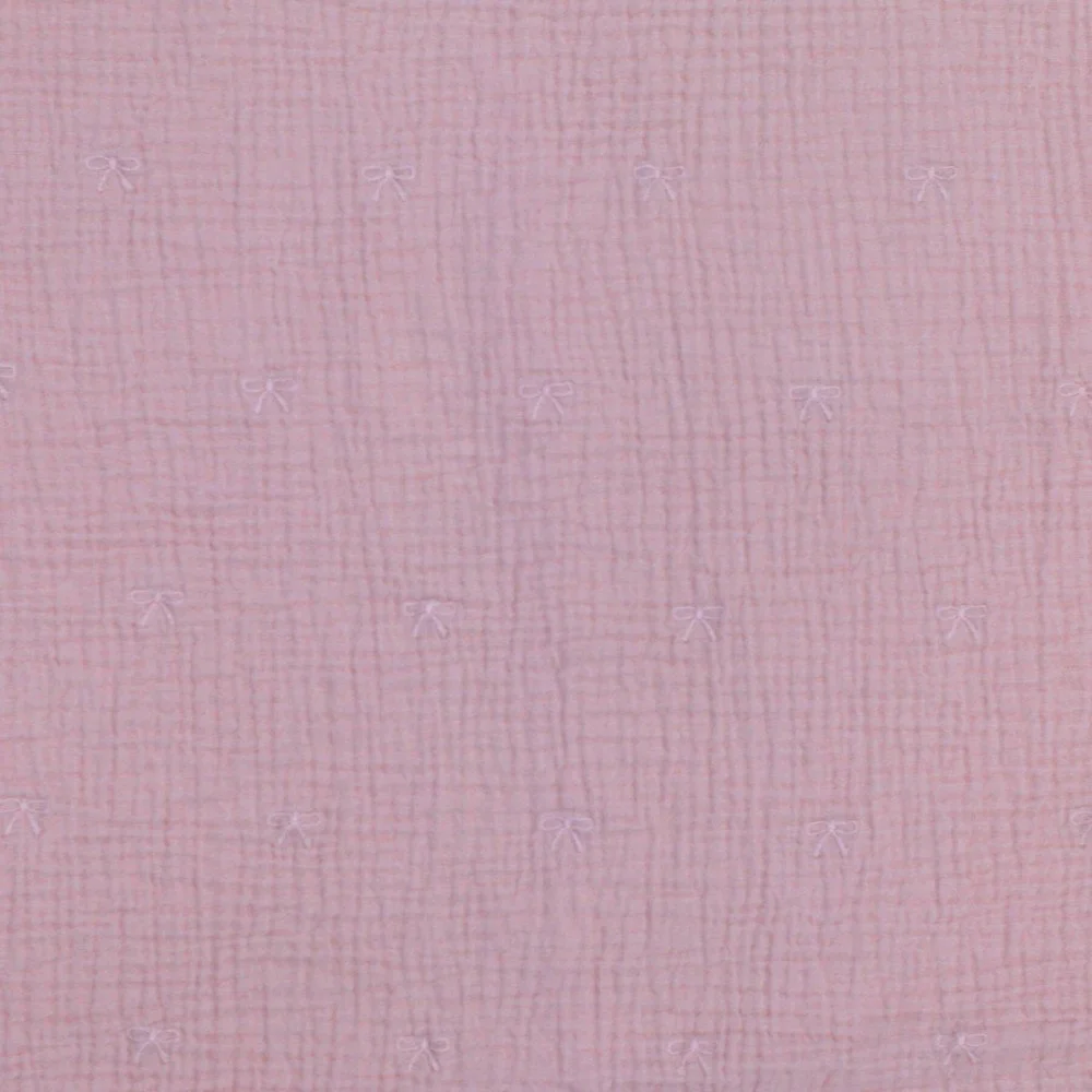Double Gauze Fabric Embroidered - Bow Tie Old Pink Double Gauze Fabric Embroidered - Bow Tie Old Pink