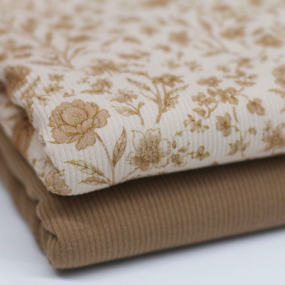 Rib Jersey Strikstof - Beige Vintage Blomst