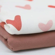 Tessuto Jersey Di Cotone Costine - Grandi Cuori Rosa Tessuto Jersey Di Cotone Costine - Grandi Cuori Rosa