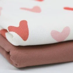 Tissu Maille Tricot Côtelé - Grands Cœurs Rose Tissu Maille Tricot Côtelé - Grands Cœurs Rose