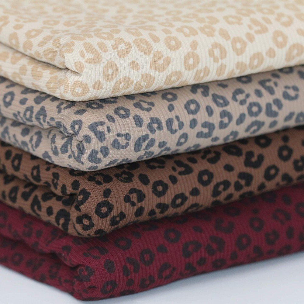 Rib Jersey Strikstof Muster - Leopardtryk Mørk Beige