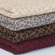Rib Knit Jersey Fabric Printed - Leopard Print Dark Beige
