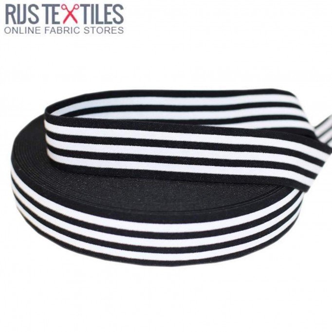 Ruban Élastique 40mm à Rayures Noir Blanc Ruban Élastique 40mm à Rayures Noir Blanc - (Rubans)