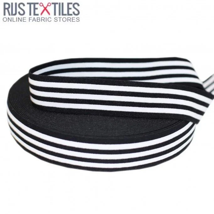 Ruban Élastique 40mm à Rayures Noir Blanc Ruban Élastique 40mm à Rayures Noir Blanc - (Rubans)