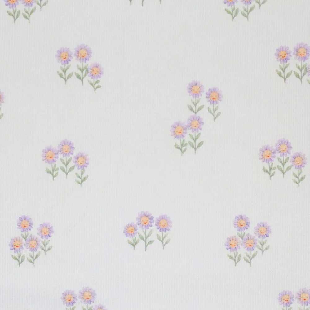 Rib Jersey Stof - Pastel Lila Zonnebloemen