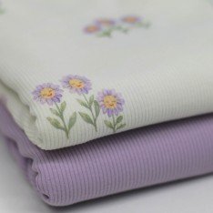 Rib Jersey Stof - Pastel Lila Zonnebloemen