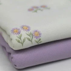 Tissu Maille Tricot Côtelé - Lilas Pastel Tournesols