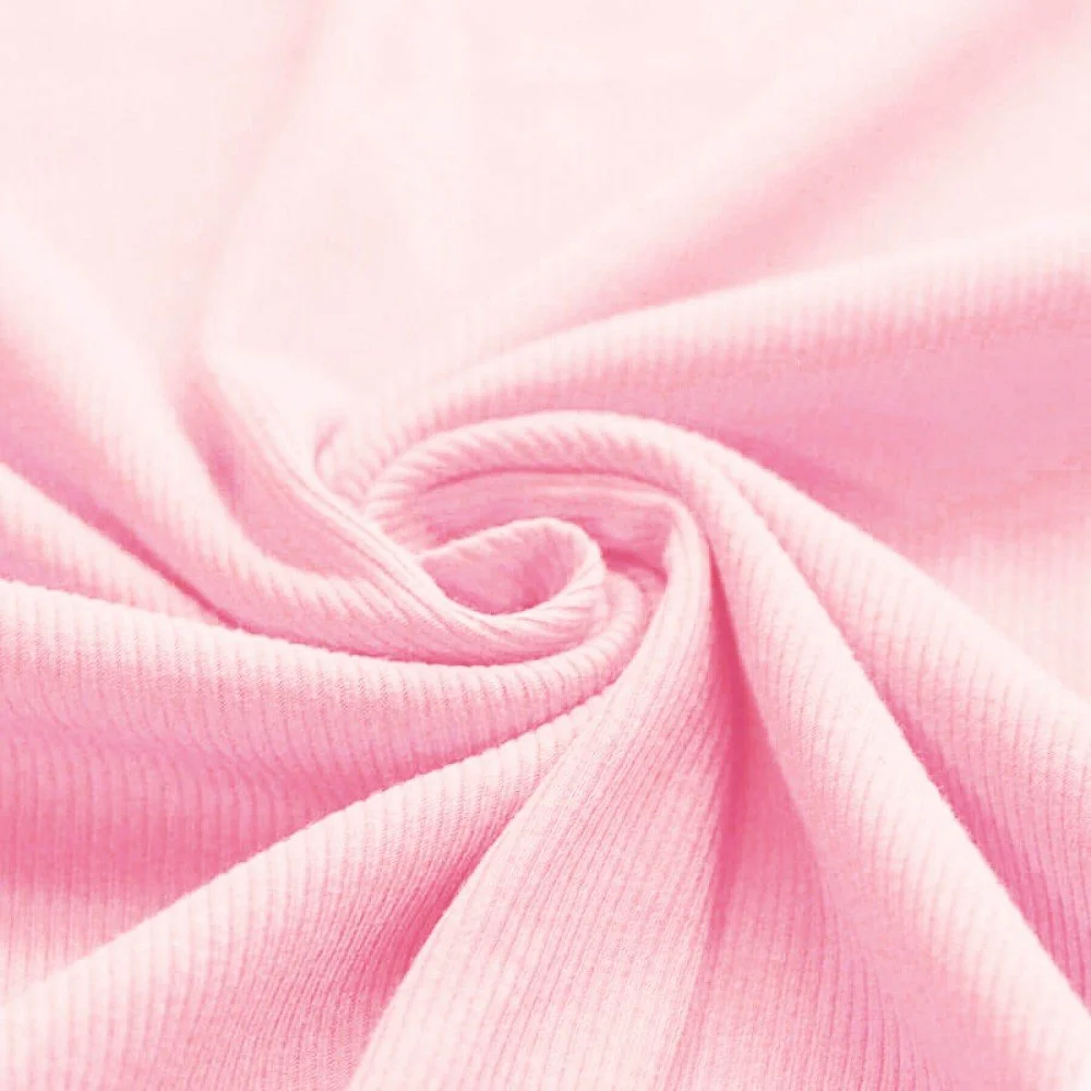 Rib Jersey Stof Pastel Roze