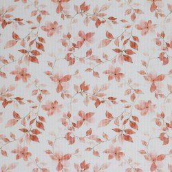 Tessuto Jersey Di Cotone a Coste Grande - Fogliame Rosa Estivo