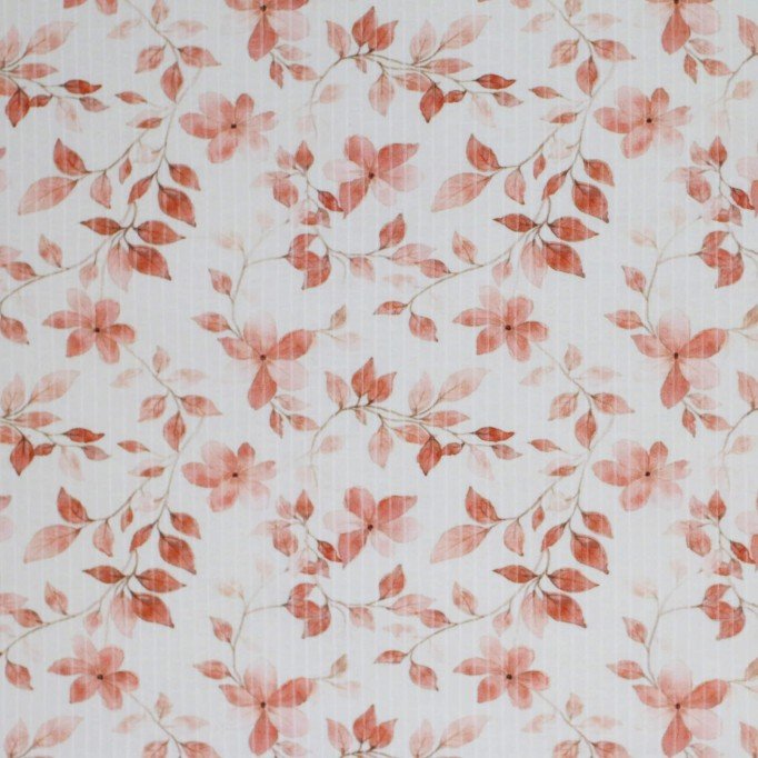 Dzianina Prążkowana Szeroki - Liście Letni Różowy Tkaniny Dżersejowe