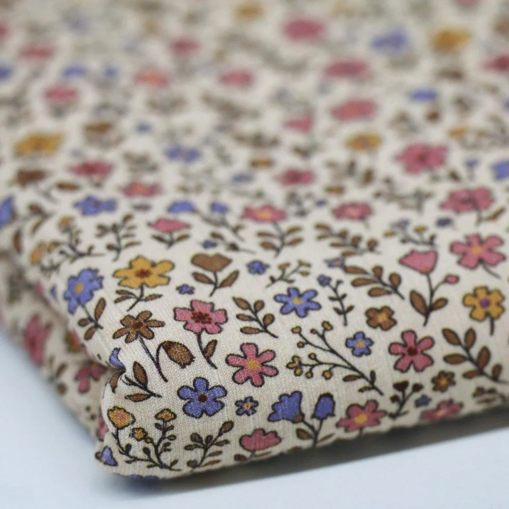 Brede Rib Jersey Stof - Retro Bloem