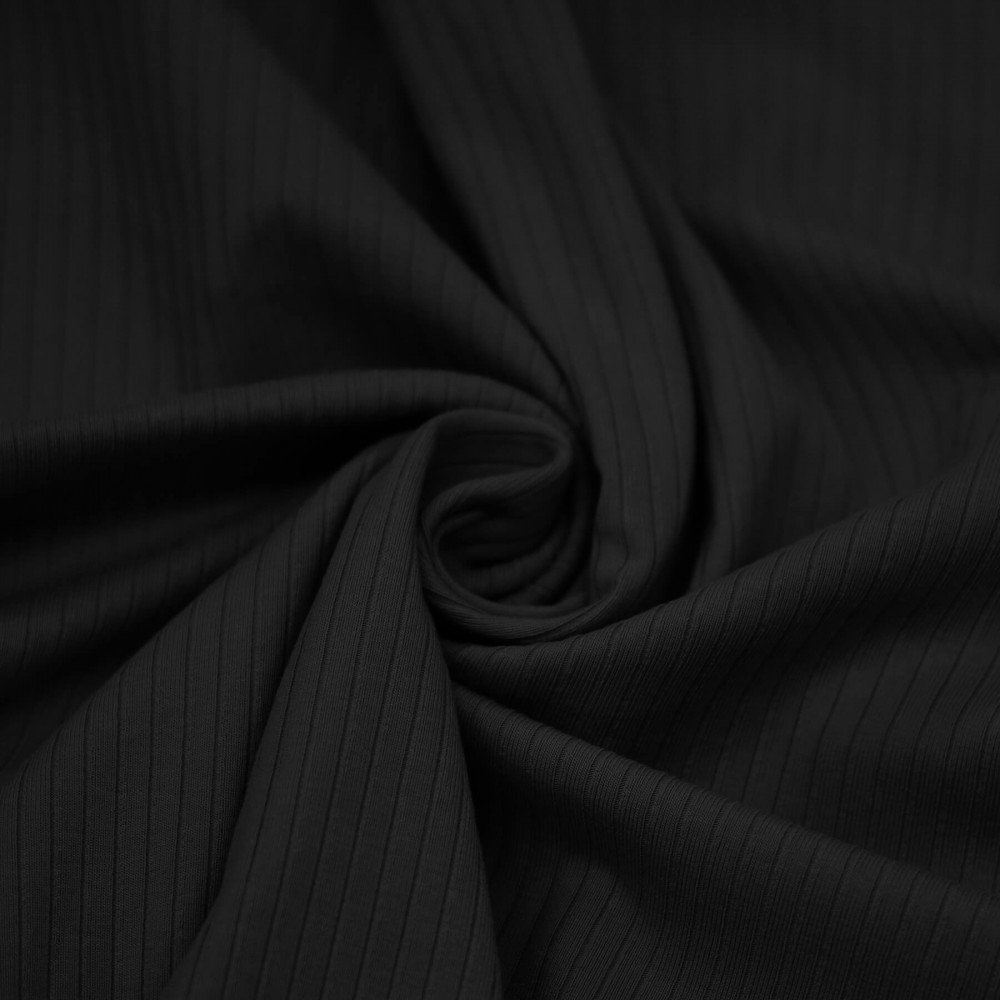 Tissu Maille Tricot à Grosses Cotes (5mm Largeur) Noir