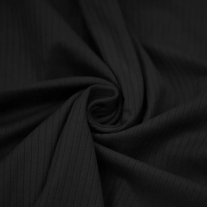 Bredriflet Rib Jersey Strikstof (5mm Bred) Sort Bredriflet Rib Jersey Strikstof (5mm Bred) Sort - (Jerseystoffer)