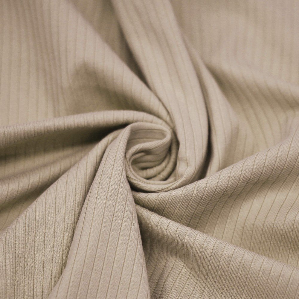 Tissu Maille Tricot à Grosses Cotes (5mm Largeur) Beige Foncé