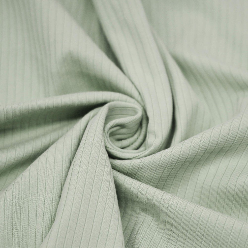Tissu Maille Tricot à Grosses Cotes (5mm Largeur) Vert Poussiéreux