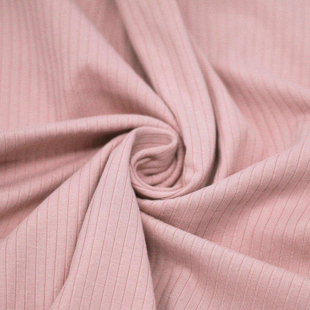 Tissu Maille Tricot à Grosses Cotes (5mm Largeur) Nude Rose