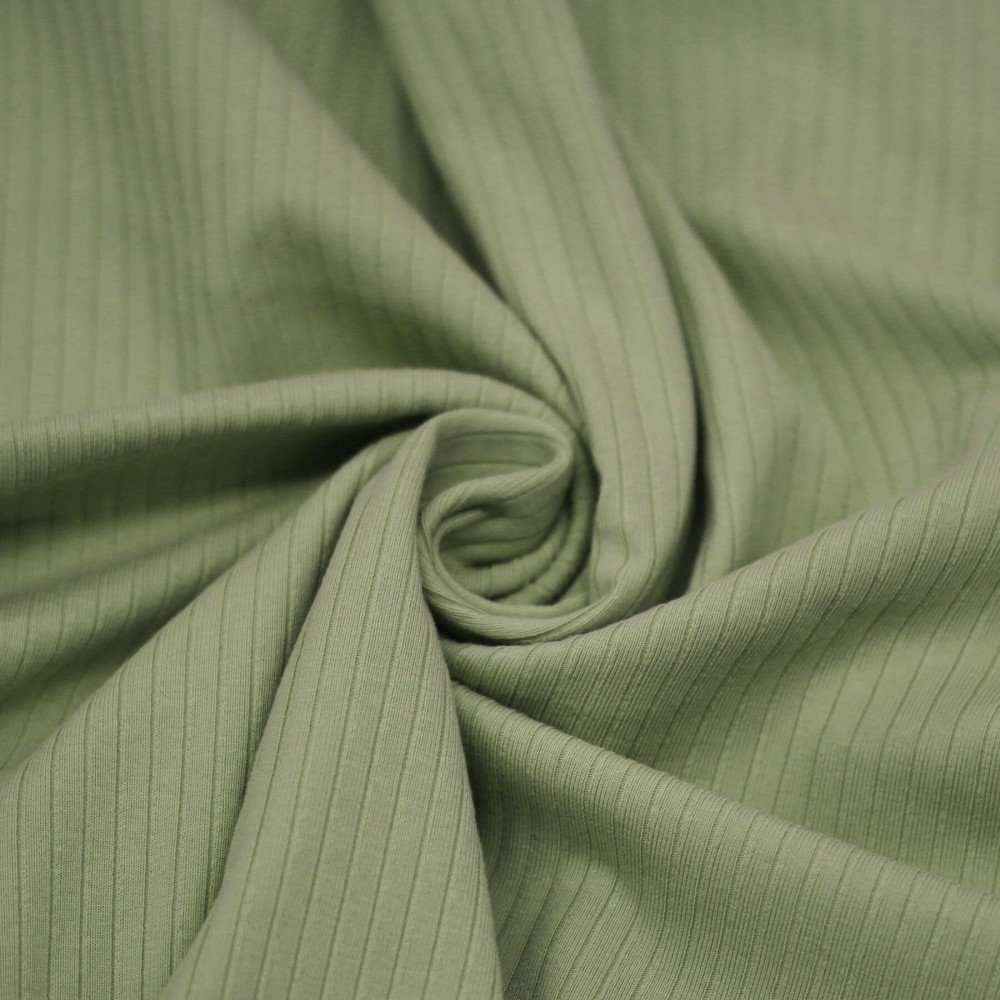Tissu Maille Tricot à Grosses Cotes (5mm Largeur) Olive