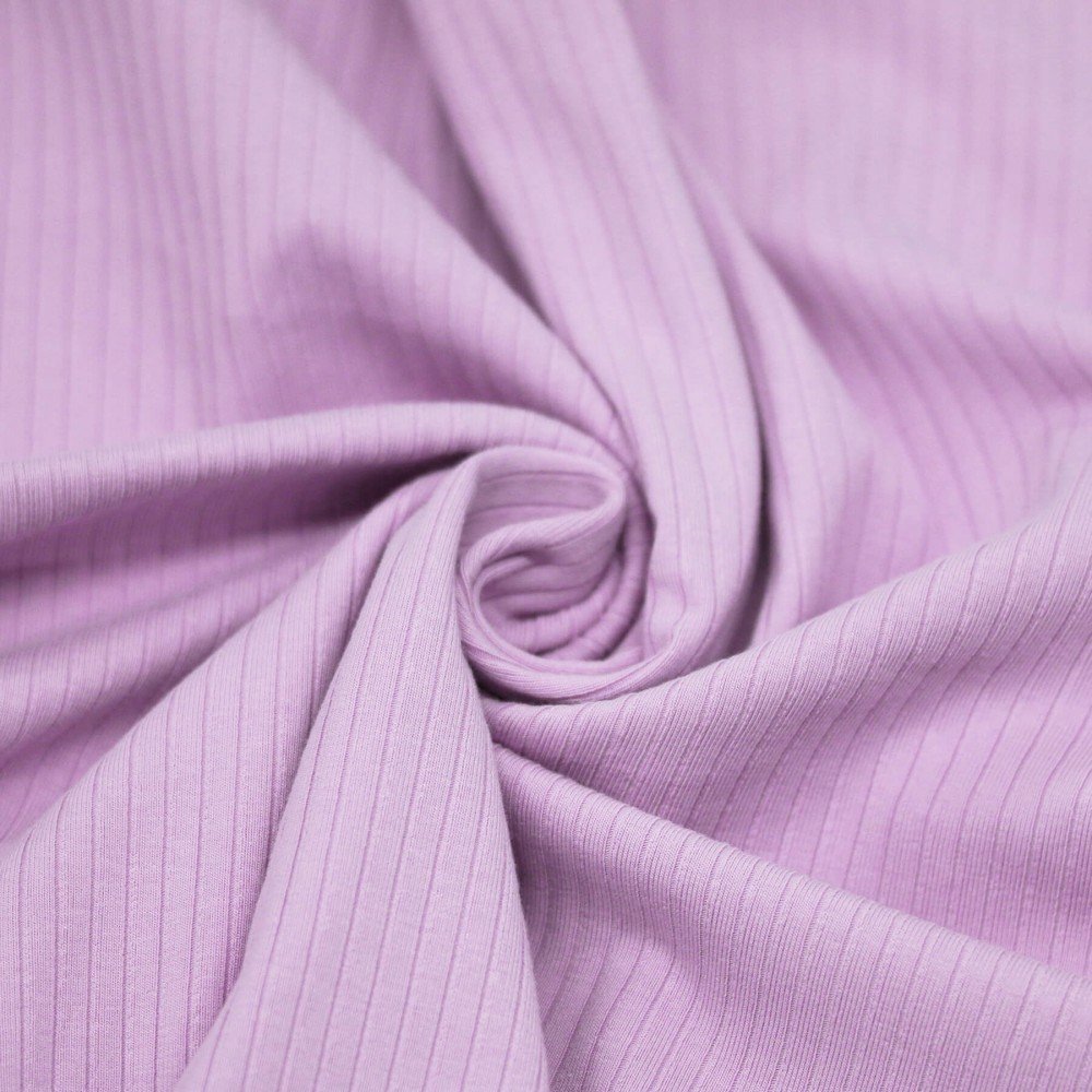 Tissu Maille Tricot à Grosses Cotes (5mm Largeur) Lilas Pastel