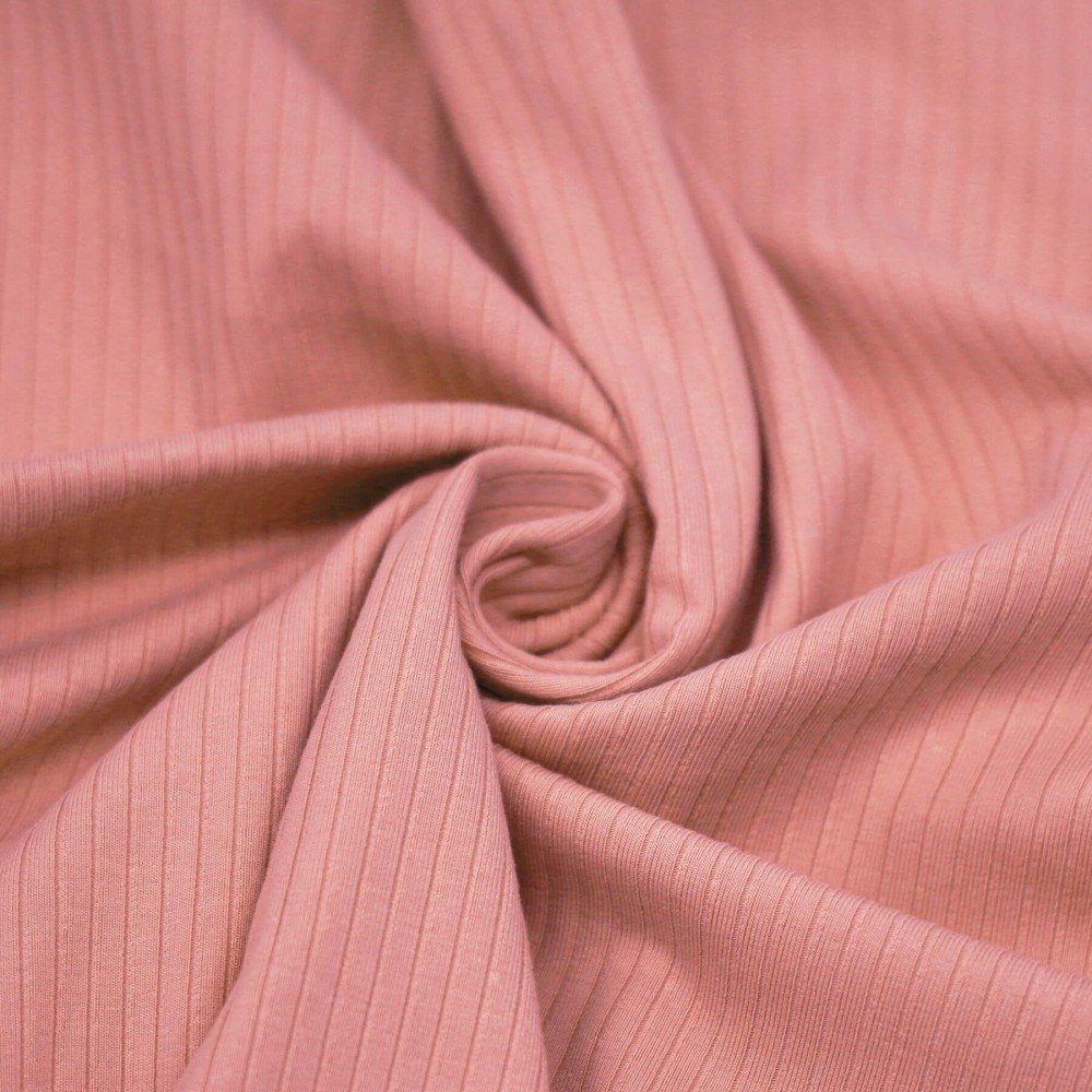 Tissu Maille Tricot à Grosses Cotes (5mm Largeur) Rose D'été