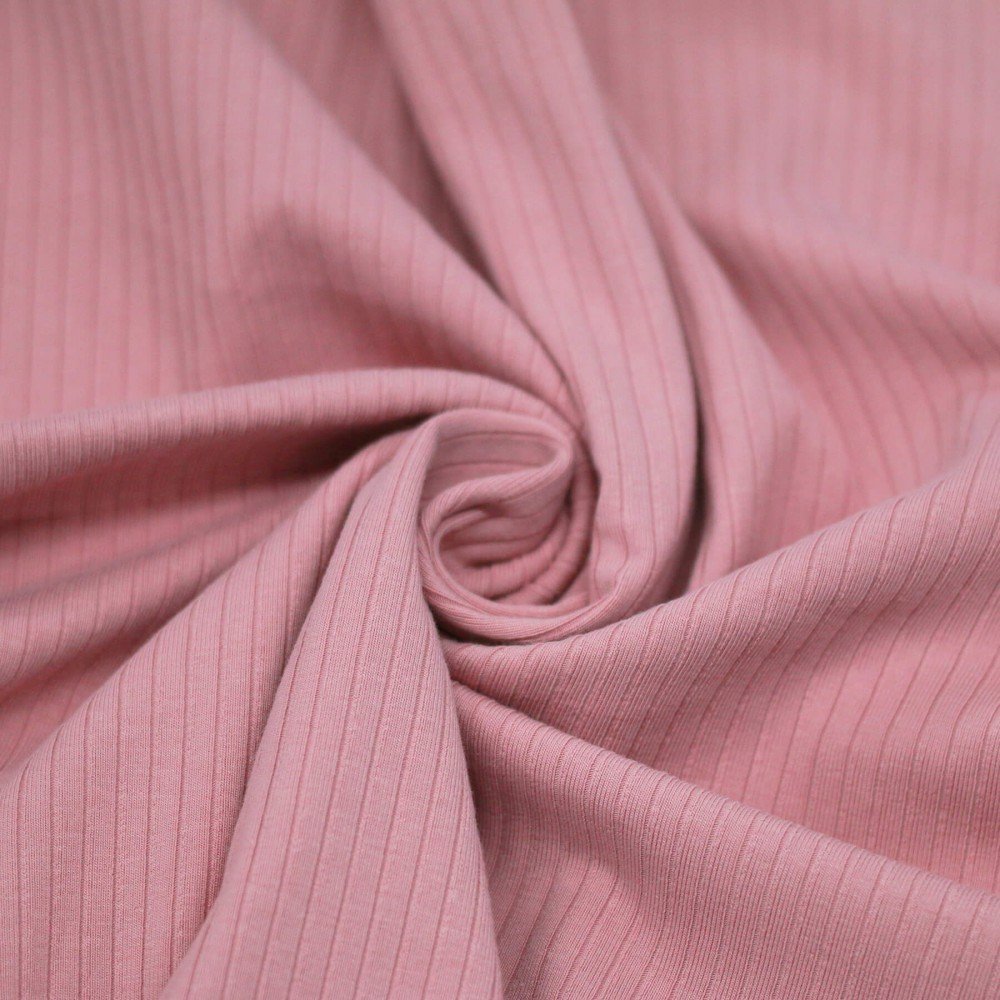 Tissu Maille Tricot à Grosses Cotes (5mm Largeur) Vintage Rose