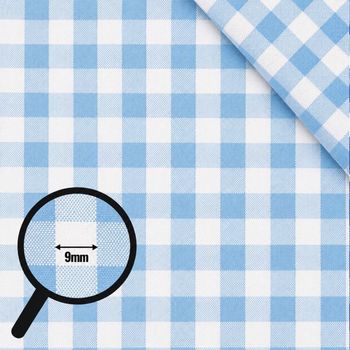 Cotton Gingham Fabric 9mm Light Blue - (Deco Fabrics)