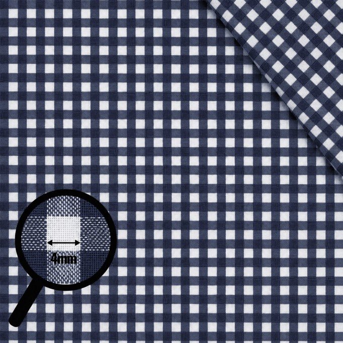 Cotton Gingham Fabric 4mm Navy - (Deco Fabrics)