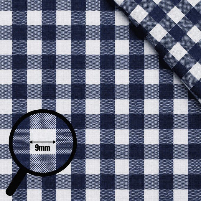 Cotton Gingham Fabric 9mm Navy - (Deco Fabrics)