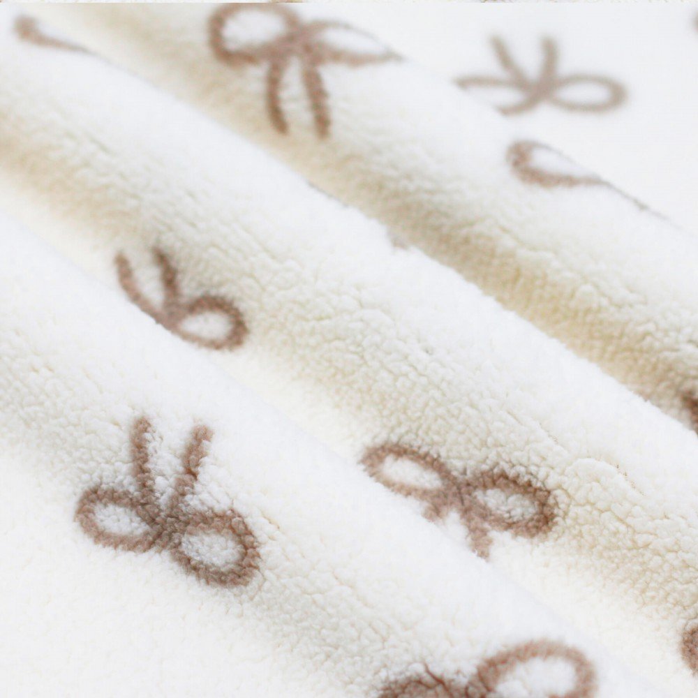 Curly Teddy Fabric Natural With Beige Bow Tie Curly Teddy Fabric Natural With Beige Bow Tie