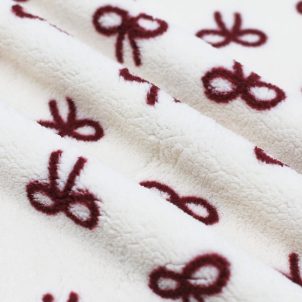 Curly Teddy Fabric Natural With Bordeaux Bow Tie Curly Teddy Fabric Natural With Bordeaux Bow Tie