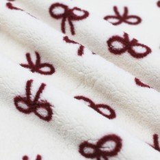Curly Teddy Fabric Natural With Bordeaux Bow Tie