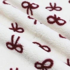Teddystof Naturel Beige Med Bordeaux Sløjfe
